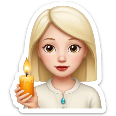 girl holding a lit scented candle, iPhone memoji style, white skin sticker