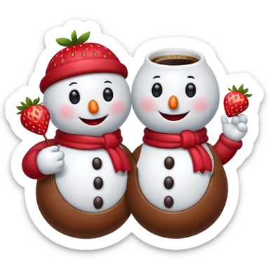 snowmen holding strawberry and coffe sticker