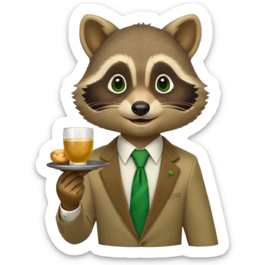 waiter racoon green tie sticker