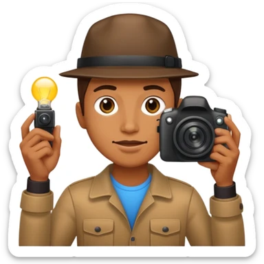 Photographer with flash speedlight,with camera sticker