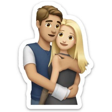 Brunette girl with a blonde boy hugging from behind sticker