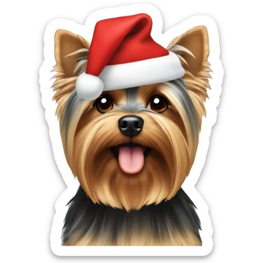 A Yorkie wearing Christmas hat sticker