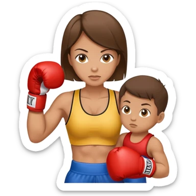 Light brunette fit mom boxing with baby boy sticker