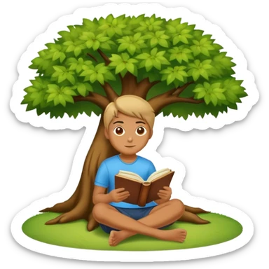 person sitting under a tree with an open book sticker