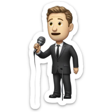 tim robinson in suit sad singing into microphone stand (full body, ios17, sad) sticker
