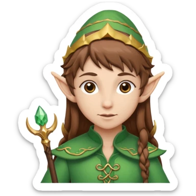 elf with staff brown hair sticker