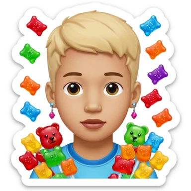 boy with a lot of accessories and earrings made out of candy sticker