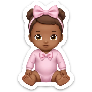 Brown skin baby with satin baby pink onesie and white bow sticker