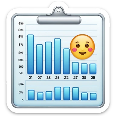 ios style emoji for report sheet consisting graph/ charts with sparkle around the report , no numbers sticker