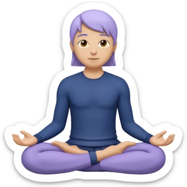 Modern premium 3D emoji icon: faceless gender-neutral meditator sitting cross-legged, smooth rounded shapes, matte + subtle gloss, top-left studio light, soft shadow, faint halo aura, navy outfit with lavender accent, centered, transparent background, no text sticker