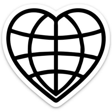 heart with a globe pattern, blue and green, outlined icon style sticker