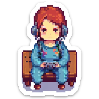sad video gamer, pixel art style sticker