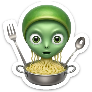 alien holding pasta sticker