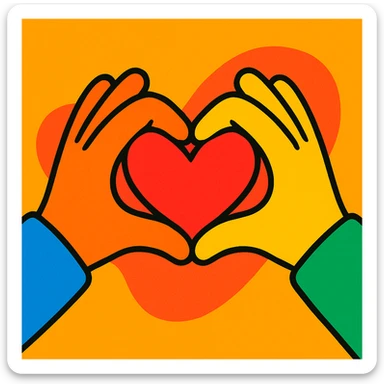 two hands forming a heart shape, symbolizing love, modern cartoon style sticker