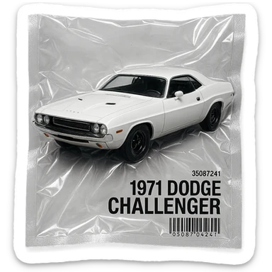 white 1971 Dodge Challenger, glossy, inspired by 'Death Proof' film sticker