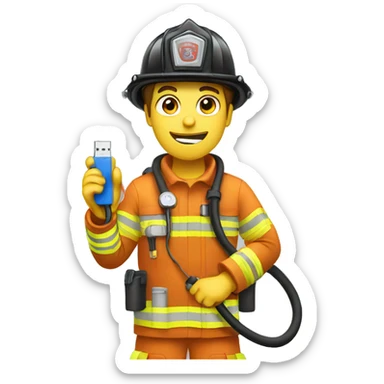Firefighter holding a phone charging cable sticker