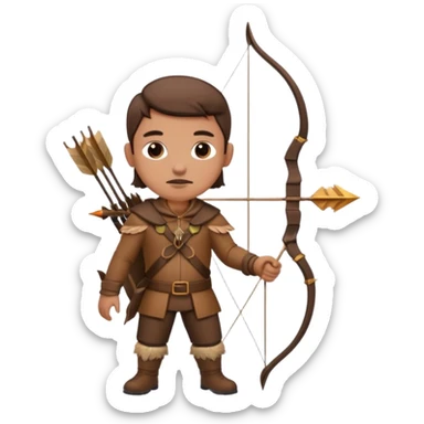 The classic hunter image with a bow and arrow on his back, dressed in brown with some animal made decorations sticker