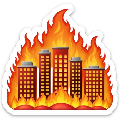 city skyline with buildings on fire apple style emoji sticker