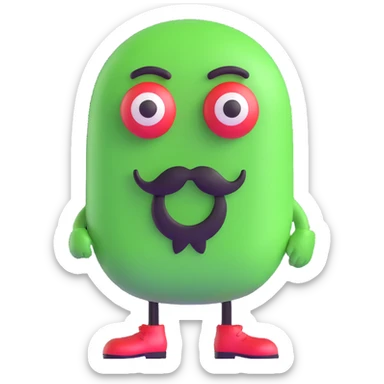 green m&m candy character with a black beard sticker