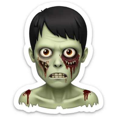 homem zombie de franja, cabelo preto, uma ponta maior da franja e o resto do cabelo picotado, cabelo médio e com piercing no septo sticker