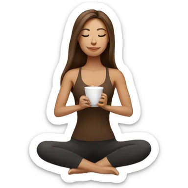 Yoga Woman long brown hair drinks coffee sticker