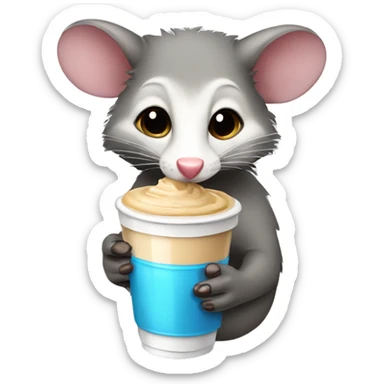 Possum with iced coffee sticker