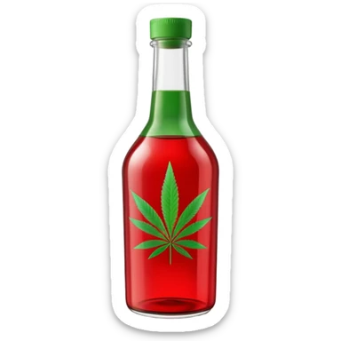 Curved glass bottle in red with a green cannabis leaf printed on it and clearly labeled "red pop" on the bottle sticker