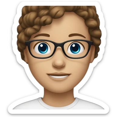 girl with brown hair, blue eyes and glasses sticker