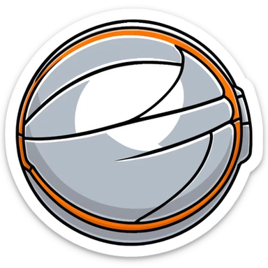 luxurious silver basketball, shiny metallic silver surface with orange seams sticker