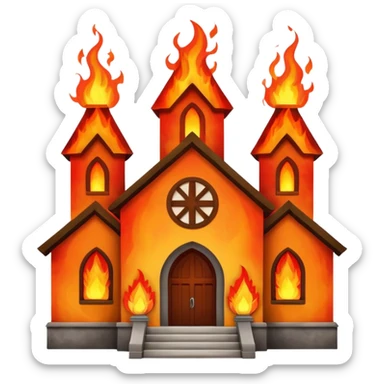 A church which is one fire ans its glowing sticker