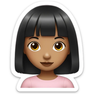 Little girl with black bangs holding rabbit sticker