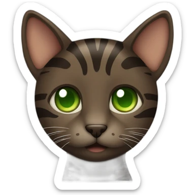 Dark Brown cat with darker stripes and Green eyes sticker