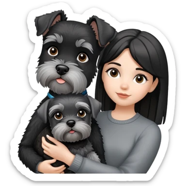 A girl holding a black and silver schnauzer sticker