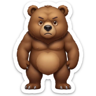 Serious-looking realistic brown bear on all four legs with stern expression, intimidating gaze, realistic features, minimalist emoji style sticker