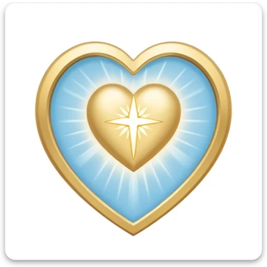 shining heart with halo of light, soft gold white and light blue, minimal and spiritual, representing cleansing grace and forgiveness sticker