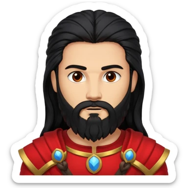Mars, War God from Rome Mythology with long black hair and beard, red and black outfit, light tan skin sticker