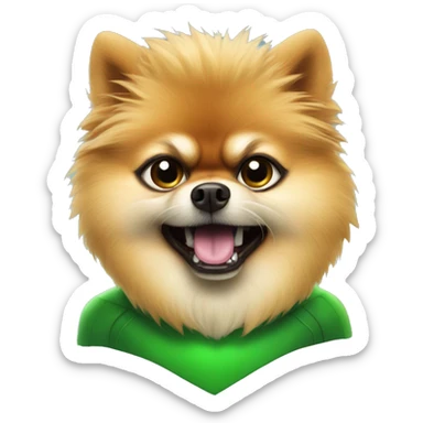 angry pomeranian in green superhero suit sticker
