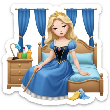 Sleeping beauty cleaning and dusting her room sticker