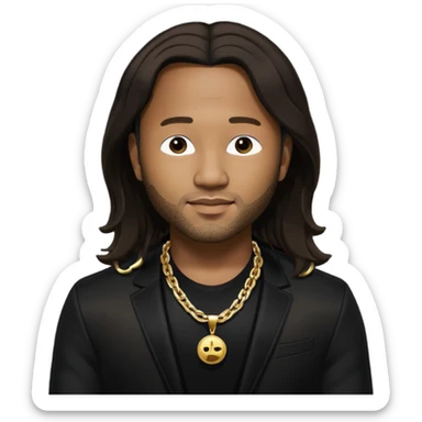 John Legend with dark brown long hair, black outfit sticker