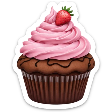 Chocolate cupcake with pink strawberry frosting sticker