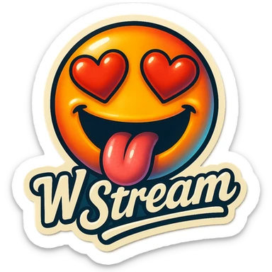 tongue out heart shaped eye add the words “ W Stream " in White sticker