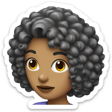 a woman with permed hair and a headset sticker