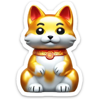fully chrome fox statue in the form of maneki neko sticker