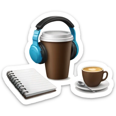 Coffee, headphones and notebook sticker