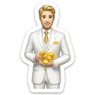 Posh-man-with-white-suit-holding-golden-coins sticker