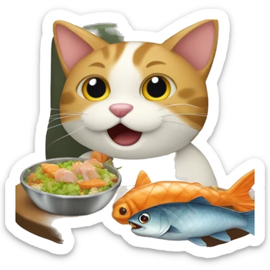 Gato comiendo un pescado  sticker