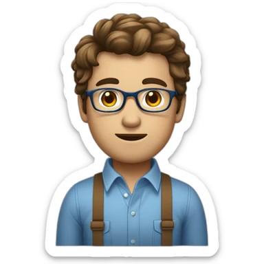 Homme en chemise, cheveux brun, yeux bleu et lunette sticker