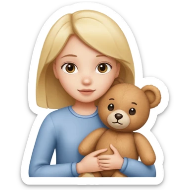 A girl with fair color and teddy bear in her hand sticker
