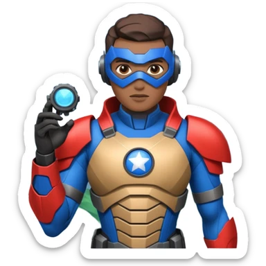 Un photographe high tech du futur, avec du matériel, une armure de terrain à la super héro. sticker