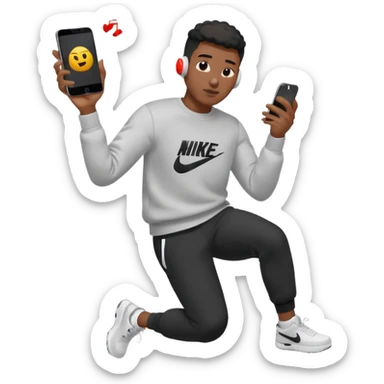 un emoji (qui ressemble à un vrai emoji téléphone)de quelqu'un qui tombe (homme noir pull Nike)il a des airpods sticker